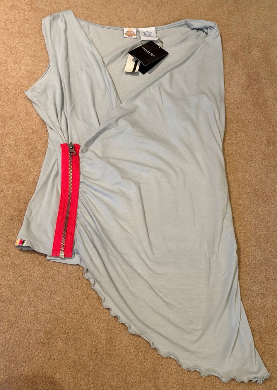 Triple Five Soul Light Blue Asymmetrical Zip Sleeveless Top Size Medium NWT
